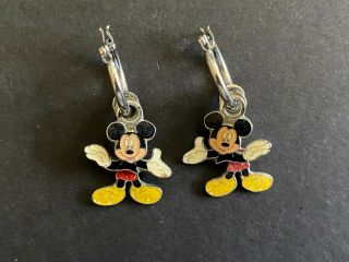 Vintage Disney Mickey Mouse 3 Piece 3d Dangle Earrings Silver Tone