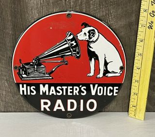 His Masters Voice Radio Porcelain Metal Sign Music Record Player Song Gas Oil