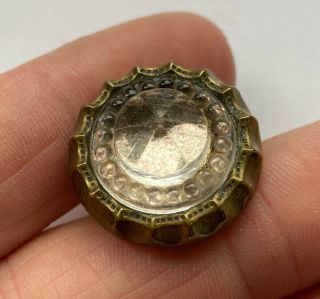 Antique Vintage Clear Molded Glass In Metal Button 7/8”