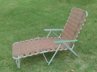 Vintage Aluminum Webbed Folding Beach Lawn Chair Lounge Brown 4 Settings