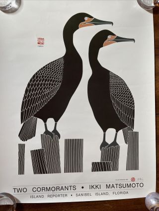 Ikki Matsumoto: Vintage Island Reporter Poster 1988,  " Two Cormorants "