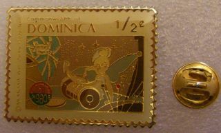 Disney Peter Pan Christmas 1980 Stamp Tinker Bell Dominica Vintage Pin Badge Z4x