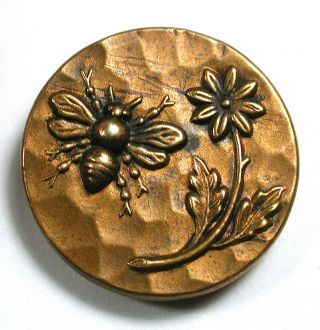 Antique Brass Button With Detailed Honey Bee 15/16 " 1890s