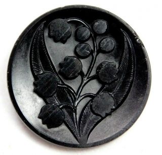 Antique Button Lily Of The Valley Flowers In Black Glass Polished & Matte K2