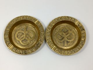 Vintage 1986 Worlds Fair Solid Brass Ashtrays Vancouver Canada Set Of 2