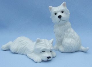 Pair West Highland White Terrier Dog Handcrafted Porcelain Figures - Boxed