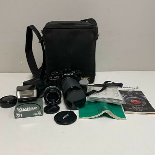 Vintage Olympus Ompc 35mm Slr Film Camera Toyo Optics 2 Lens / Flash / Case