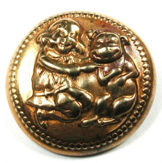 Antique Stamped Brass Button Fun Buster Brown & His Dog Tigue 7/8 "