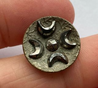 Antique Vintage Metal Button With Cut Steel Crescent Moons 5/8”