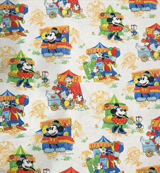 Vintage Walt Disney Mickey Mouse & Friends At The Fair Carnival Twin Flat Sheet