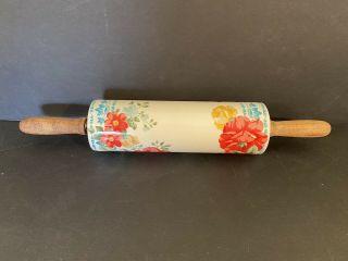 The Pioneer Woman Vintage Floral Ceramic Rolling Pin Wood Handles No Base 3