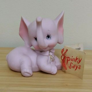 Vintage Mid Century Ceramic Pink Elephant Ring Holder Figurine With Tag 3.  5 "