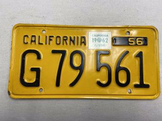 1956 California License Plate With 1962 Sticker