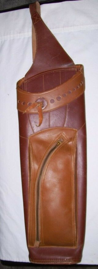 Vintage Bear Archery Arrow Quiver,  20 " Lg. ,  2 Toned Brown Leather,  Rh Back Quiver