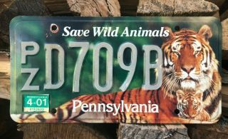 Pennsylvania Zoological Save Wild Animals Tiger License Plate Pa Wildlife 2001