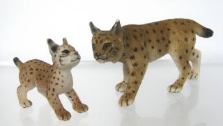 Schleich Bobcat Lynx & Cub Kitten Cat Animal Figures 2009 Retired 14627 14628