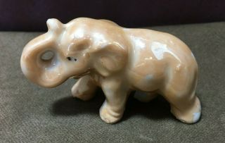 Vintage Ceramic Peach Lusterware Trunk Up Miniature Baby Elephant Figurine
