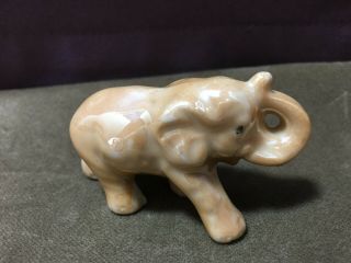 Vintage Ceramic Peach Lusterware Trunk Up Miniature Baby Elephant Figurine 2
