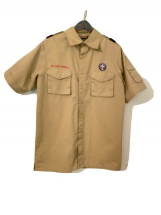 Boy Scout Adult Shirt Official Bsa Mens Size S Euc Beige Short Sleeve