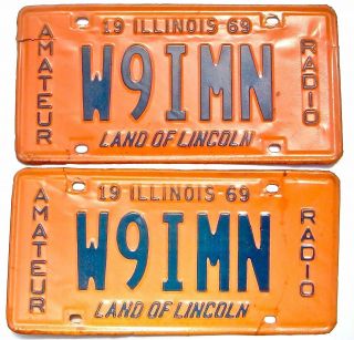 Illinois 1969 Pair Amateur Ham Radio Old License Plate Garage Car 69 Vtg Bar Pub
