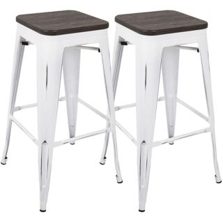 Open Box Oregon Industrial Stackable Barstool In Vintage White And Espresso - S.