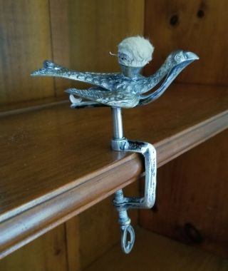 Antique Victorian Sewing Bird C Clamp Silver - Plate Patent 1853