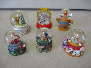 6 Disney Miniature Snow Globes With Winnie The Pooh And 101 Dalmatians