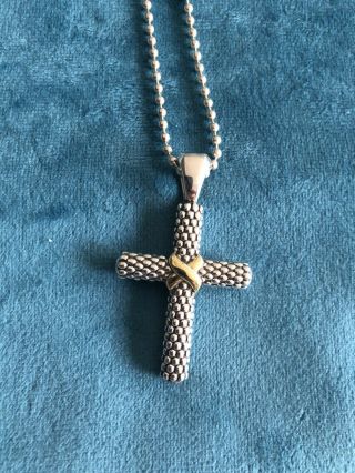 Stunning Vintage Sterling Silver 925 And 18k Gold Lagos Cross Pendant With Chain