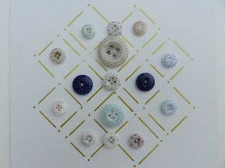 15 Buttons China Glass Calico Two Rare Navy Blue Fine Patterns