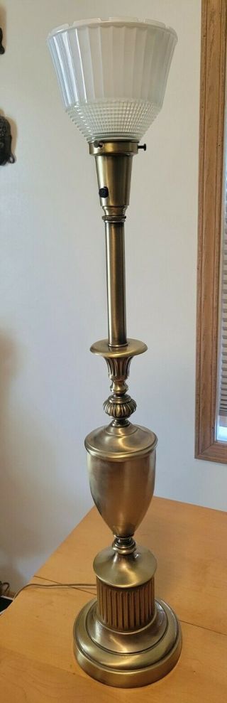 Vintage Mid Century Heavy Brass Stiffel Torchiere Trophy Style Floor Lamp