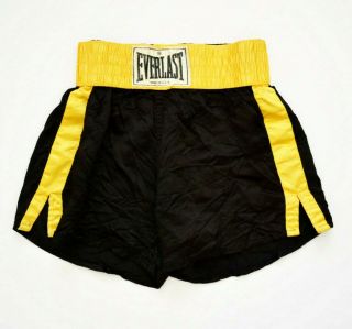 Vintage Everlast Black & Yellow Satin Thigh High Boxing Trunks Shorts Sz.  M Usa