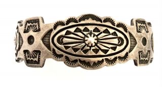 Vintage Navajo Stamp Sterling Silver Cuff Bracelet By Joe Delgarito & H Piasso