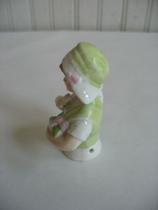 Vtg Germany 2869 Pincushion half doll Porcelain Demi figure Woman fruit basket 3