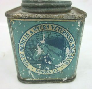 Vintage Dr Willis Myers Veterinary Co Hoof Ointment Oil Tin Horse Barn Wenona Il