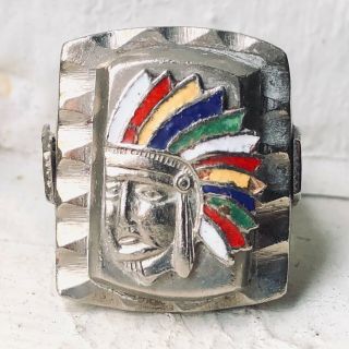 40s 50s Vintage Mexican Biker Ring Mexico Mens Aztec Mayan Chief
