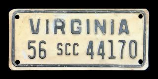 1956 Virginia Scc State Corporation Commission License Plate " 44170 " Va 56