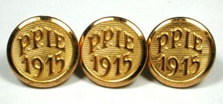 3 Antique Brass Buttons Panama Pacific International Expo 1915 - 5/8 "