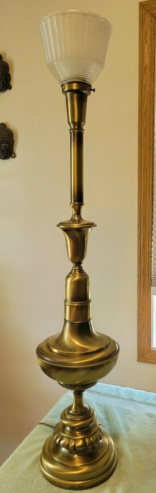 Vintage Mid Century Heavy Brass Stiffel Torchiere Floor Lamp 38 1/2 " Tall