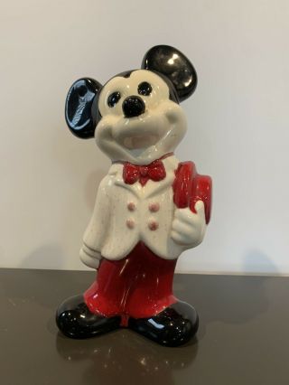 Vintage Mickey Mouse Figurine Walt Disney Productions Hand Painted 9 " Ceramic