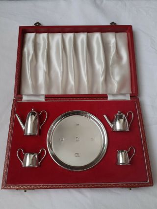 Vintage Miniature Solid Silver Tea Set & Tray Hallmarked Birmingham 1977 Boxed