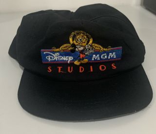 Vintage Disney Mgm Studios Tours Black Snapback Hat Mickey Mouse 1987 Usa