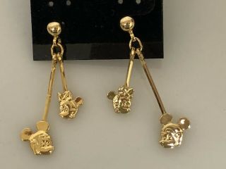 Vtg Mickey And Minnie Mouse Double Dangle Earrings Gold Tone Disney