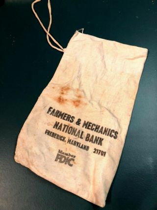 Vintage Farmers & Mechanics National Bank Frederick,  Md Cloth Money Deposit Bag