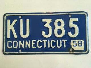 1958 Connecticut License Plate Glossy Metal Year Tab On 1957 Base