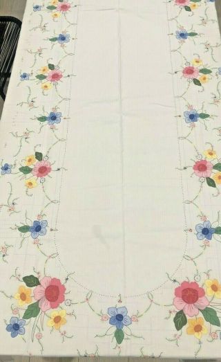 STUNNING Vintage Embroidered LARGE Oval Floral Tablecloth & 12 Napkins 2