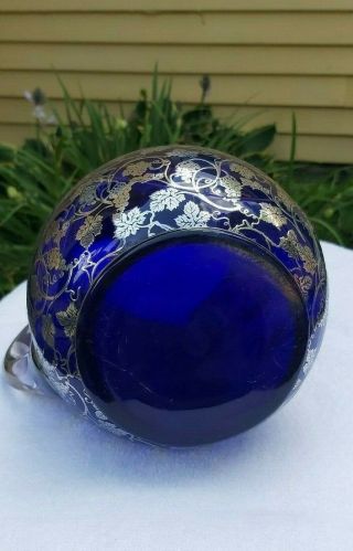 Depasse Pearsall Sterling Silver Overlay on Cobalt Blue Cambridge Glass Jug 5