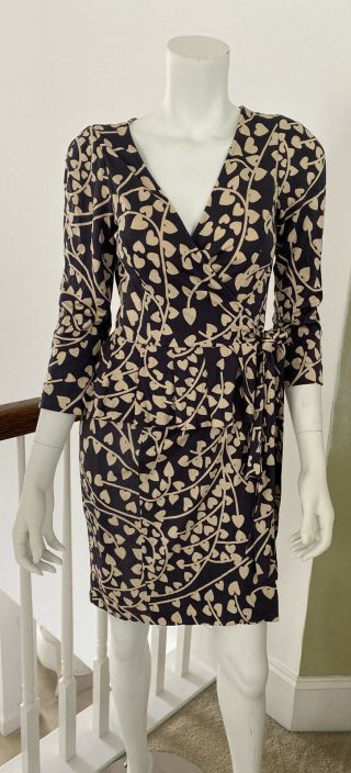 Vintage Diane Von Furstenberg Hearts Silk Wrap Dress Size 6
