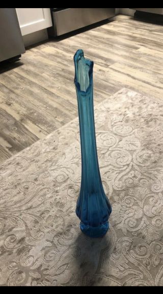 Vintage Mcm Le Smith Viking Glass Blue Stretch / Swung Floor Vase 22”
