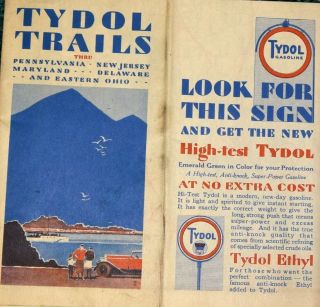 Tydol Trails Road Map Penn,  Jersey,  Maryland,  Delaware & E Ohio 1929