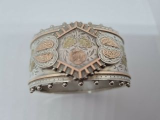 Magnificent Aesthetic Victorian Silver & Gold Cuff Ball Bangle 1883 Birmingham